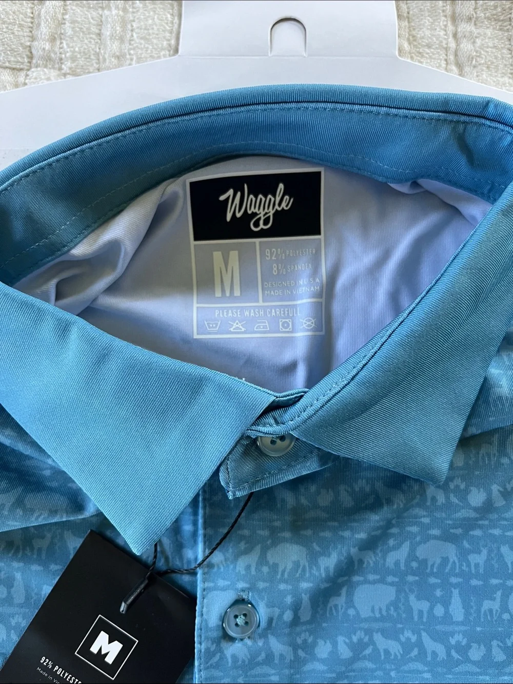 Waggle Golf Men’s Blue Printed Polo Shirt - Picture 3 of 4